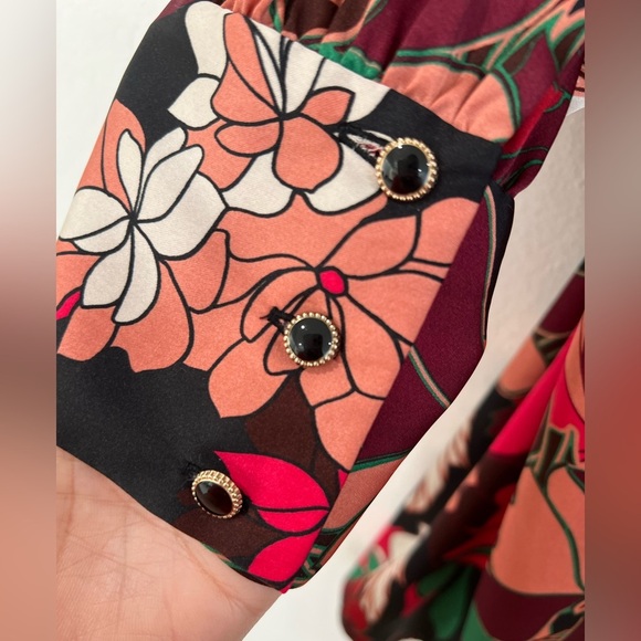 ZARA short floral dress with long sleeves and satin effect size L NWT - Picture 10 of 13